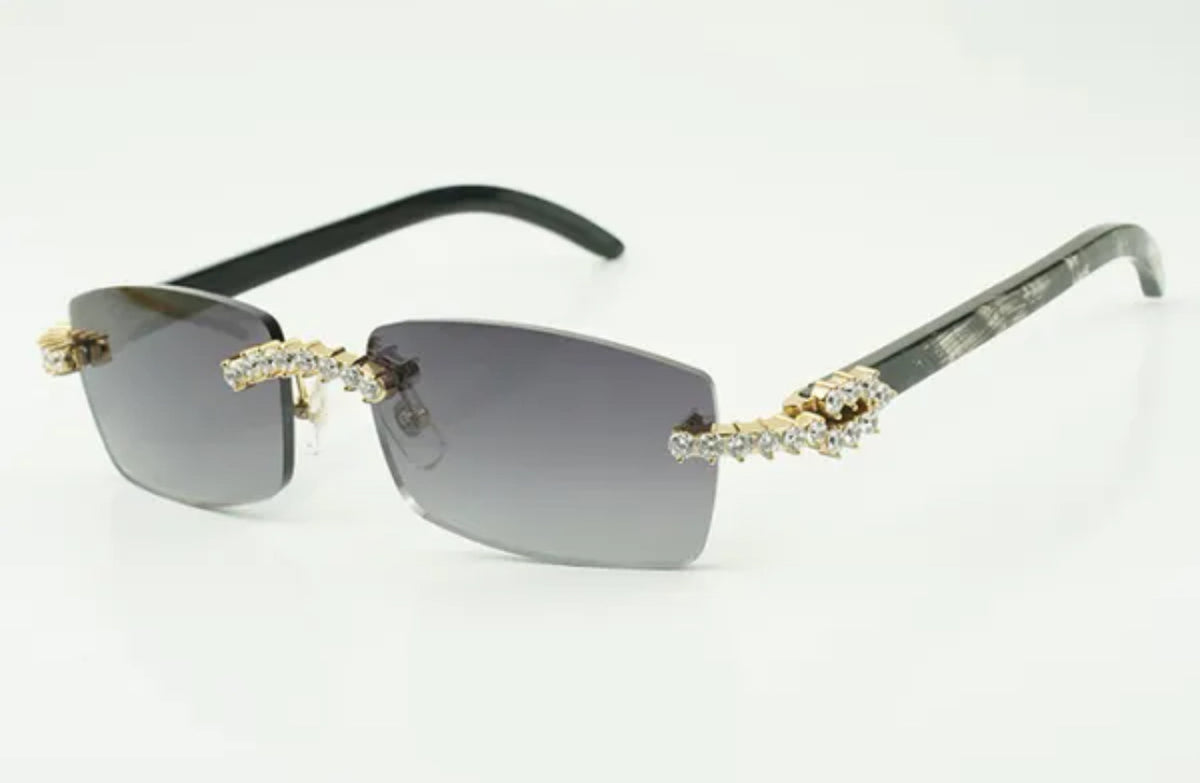 ⭐️ Black Buffalo Horn Sunglasses Size 56 Grey Lenses Big Stones