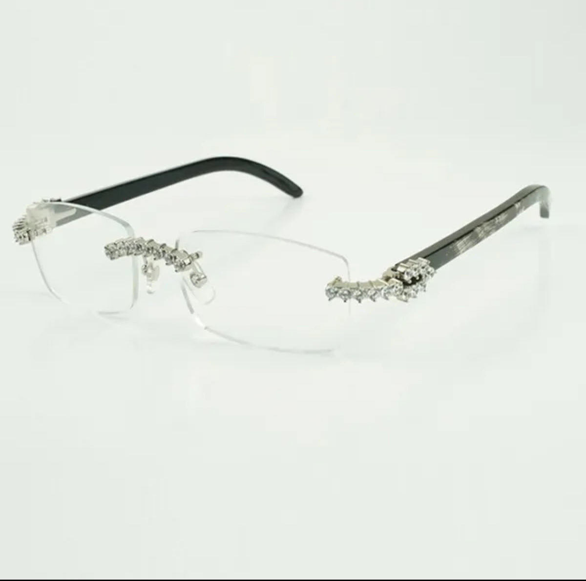 ⭐️ Black Buffalo Horn Sunglasses Size 56 Clear Lenses Big Stones