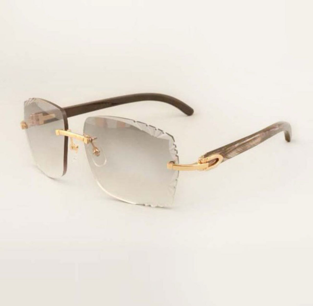 Black Buffalo Horn Sunglasses Size 58 Carved Grey Lenses