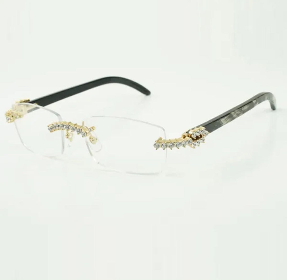 ⭐️ Black Buffalo Horn Sunglasses Gold Frame Size 56 Black Lenses Big Stones (50 Pointers)