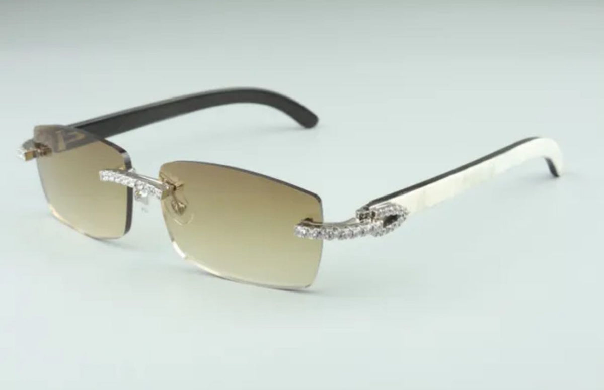 ⭐️ White Buffalo Horn Sunglasses Size 56 Henny Lenses Cz Stones