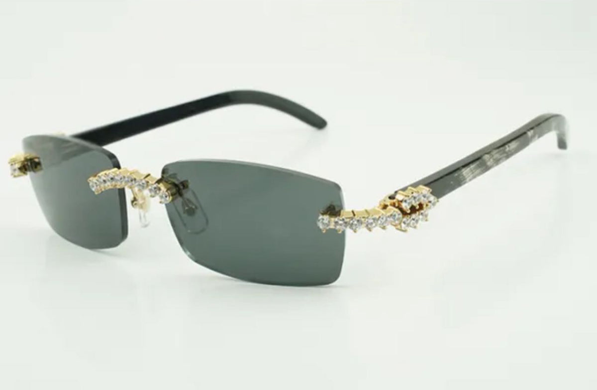 ⭐️ Black Buffalo Horn Sunglasses Size 56 Black Lenses Big Stones