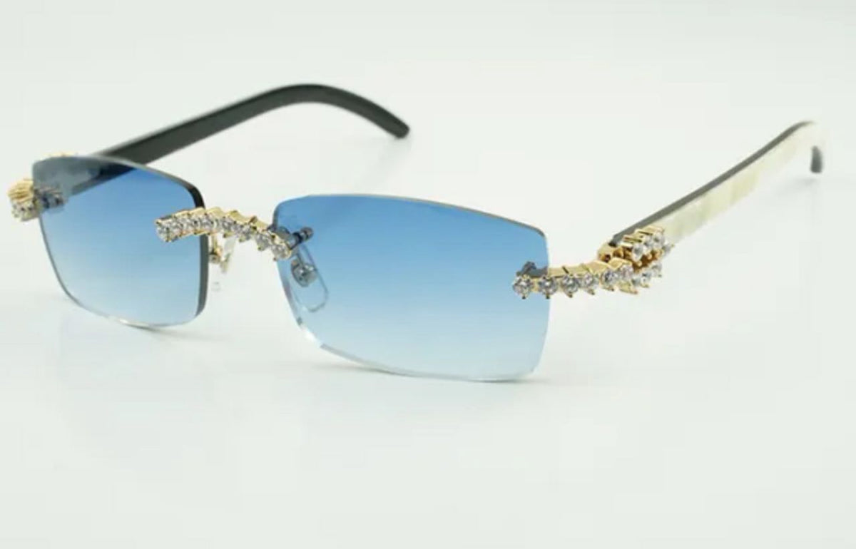 ⭐️ White Buffalo Horn Sunglasses Size 56 Blue Lenses Big Stones (50 Pointers)