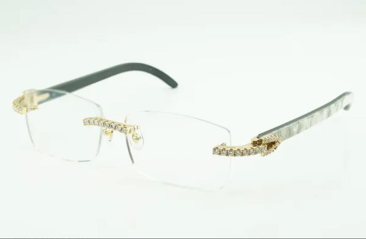⭐️White Buffalo Horn Sunglasses VVS Moissanite Stones Size 56 Clear Lenses