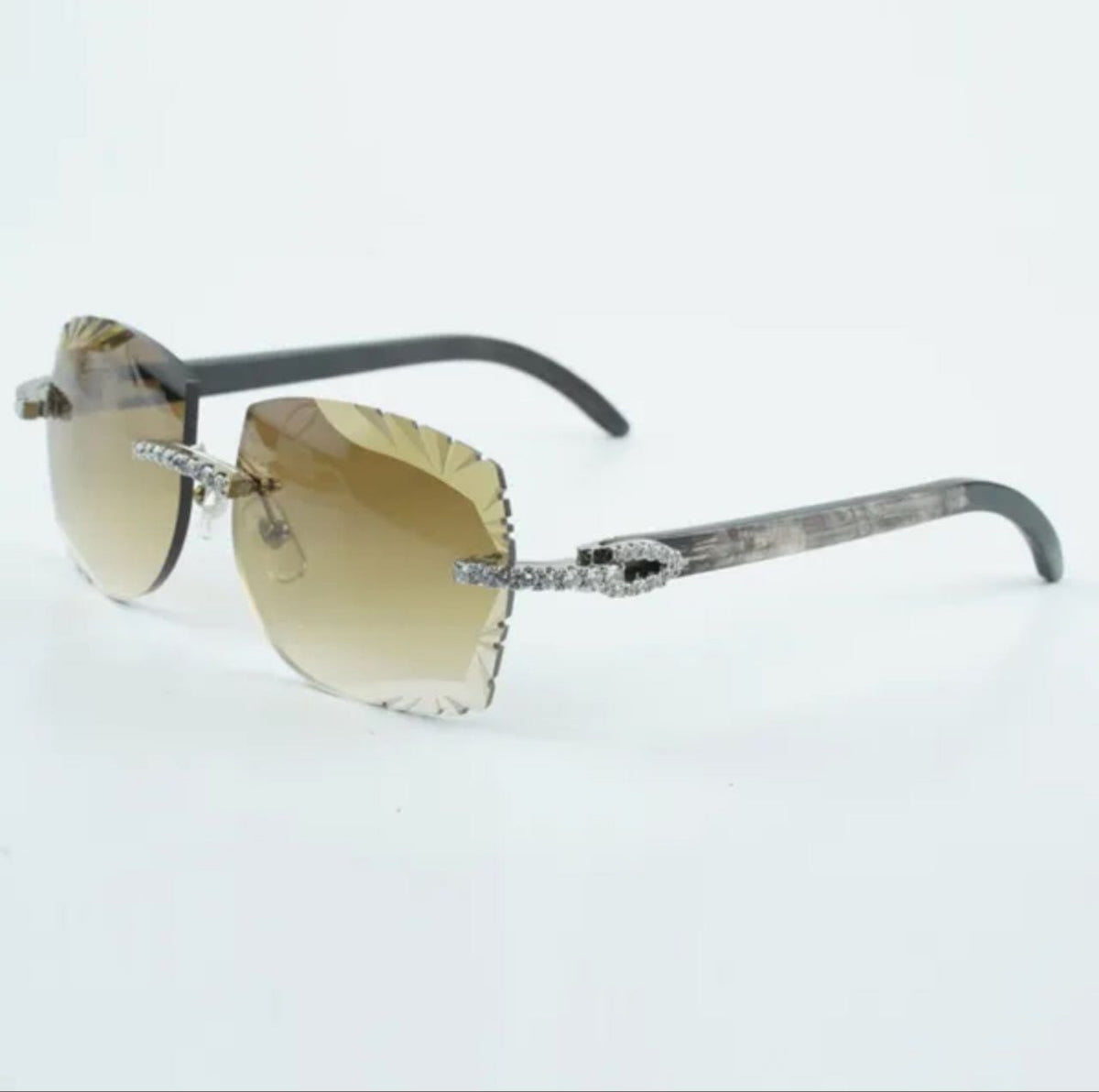 ⭐️ Black Buffalo Horn Sunglasses Cz Stones Size 58 Henny Lenses