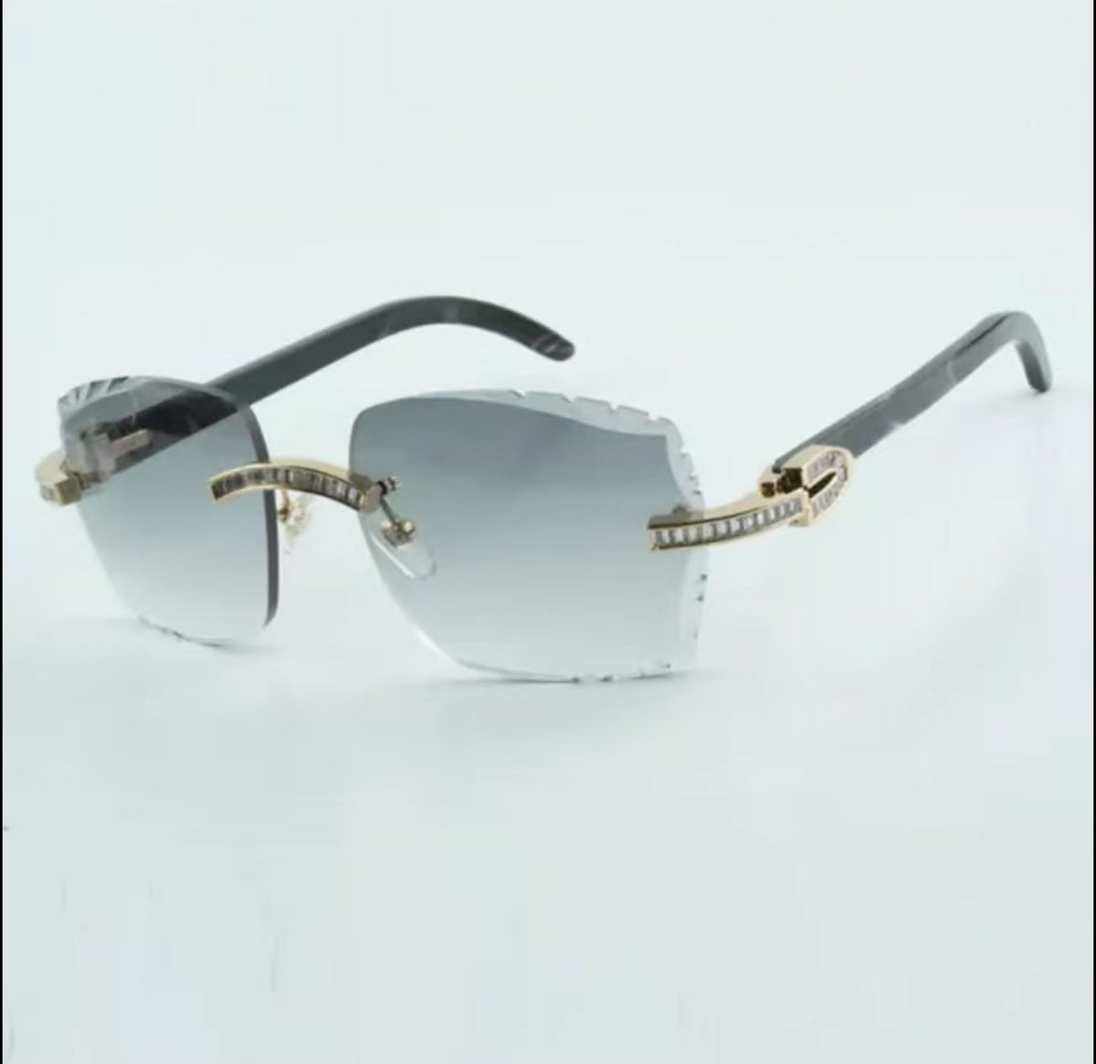 ⭐️ Black Buffalo Horn Sunglasses Cz Stones Size 58 Grey Lenses