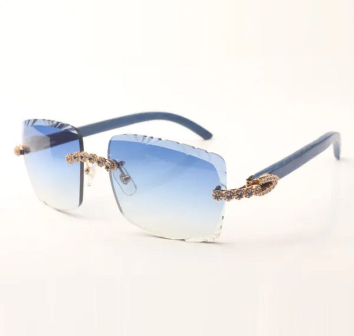 ⭐️ Blue Wood Sunglasses Size 58 Blue Diamond Cut Lenses