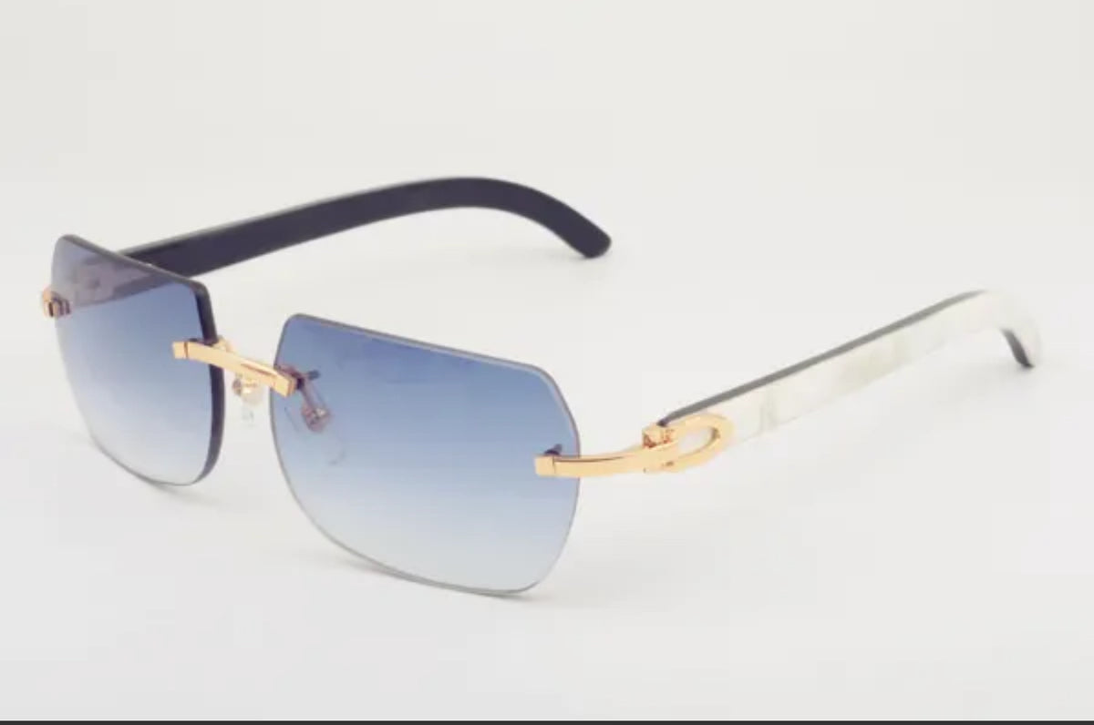 ⭐️ White Buffalo Horn Sunglasses Size 58 Blue Lenses