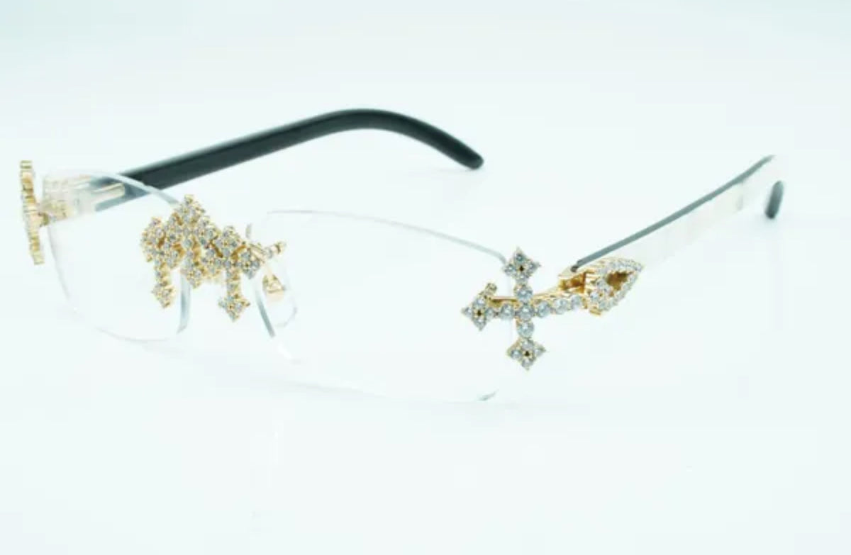 ⭐️ White Buffalo Horn Glasses Custom Cross Brackets Size 56 Clear Lenses