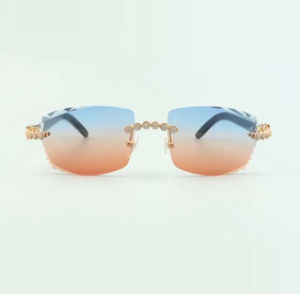 ⭐️White Buffalo Horn Sunglasses Cz Stones Size 57 Red And Blue Lenses