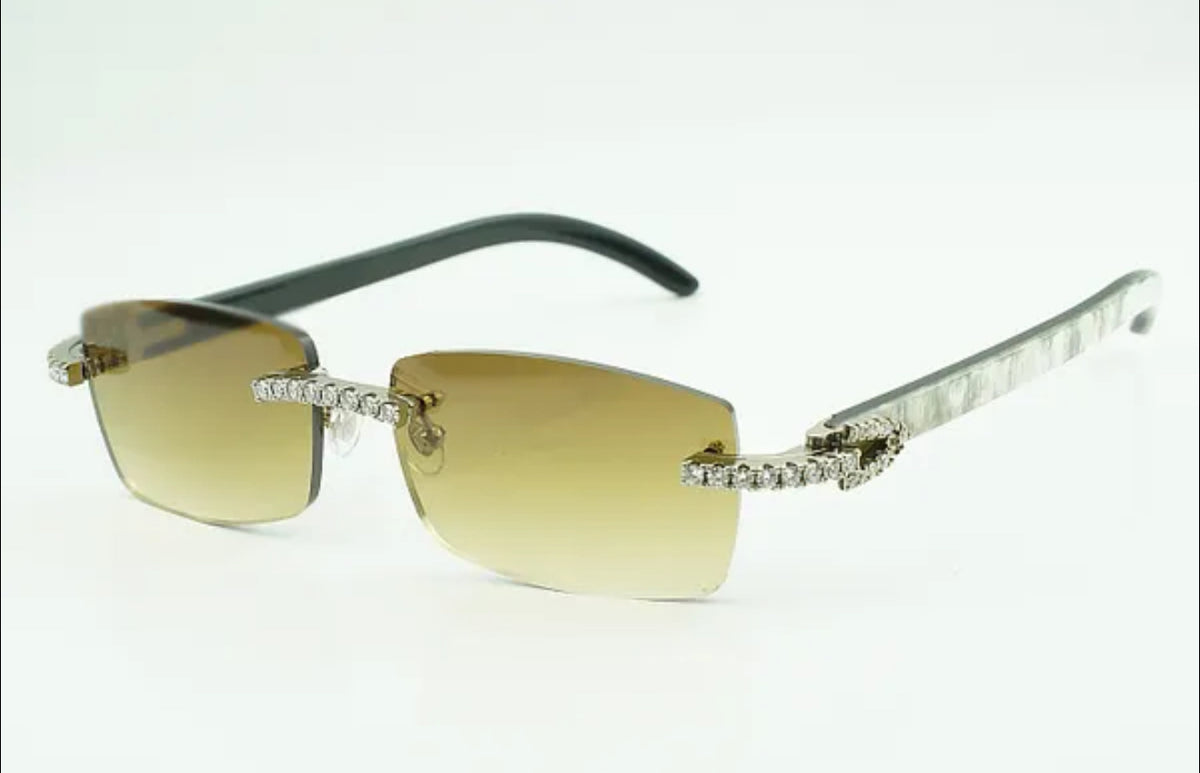 ⭐️White Buffalo Horn Sunglasses Moissanite VVS Clarity Stones 💎Size 56 Henny Lenses