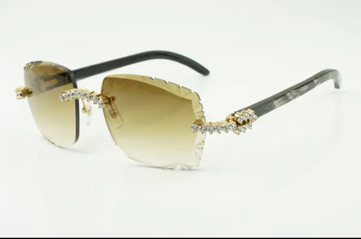⭐️ Black Buffalo Horn Sunglasses Size 58 Henny Lenses Big Stones (50 Pointers)