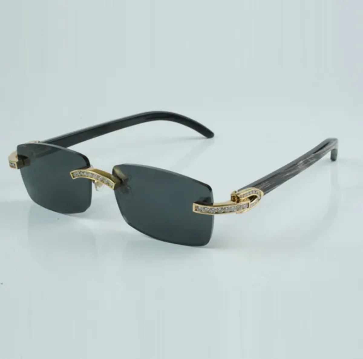 Black Buffalo Horn Sunglasses Moissanite Baguette VVS Clarity Stones 💎Size 56 Black Lenses