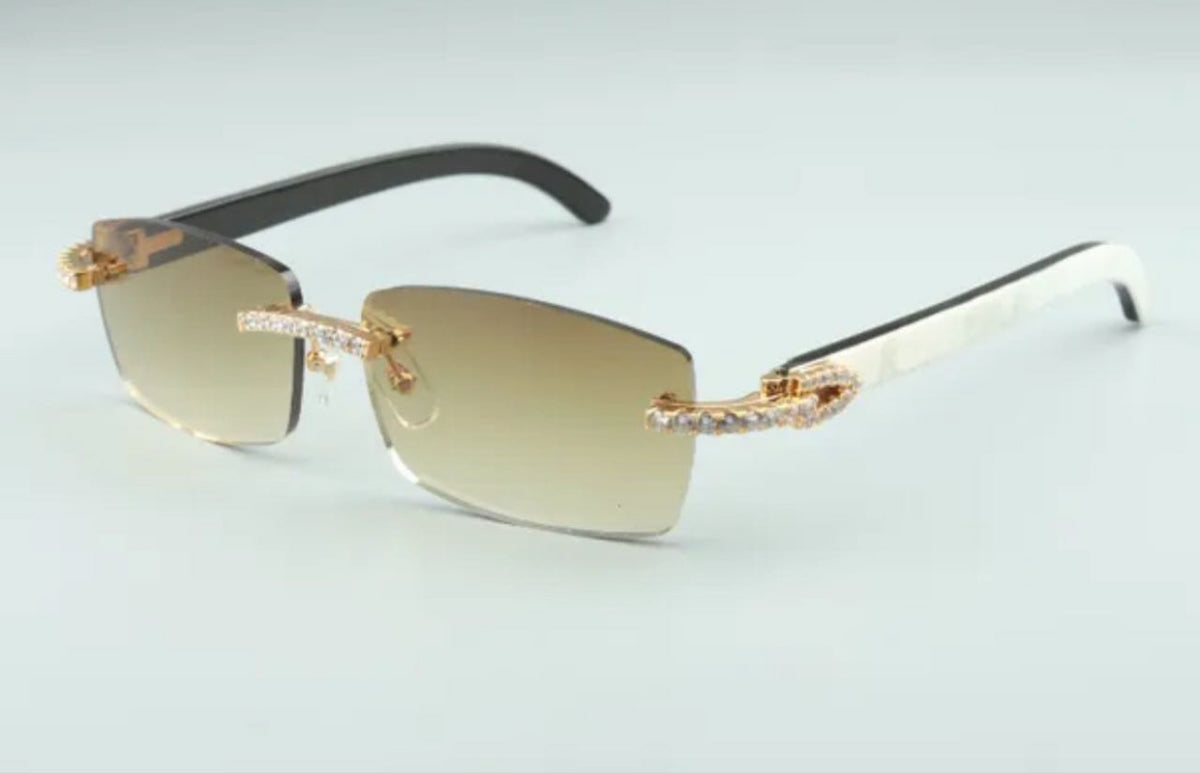 ⭐️ White Buffalo Horn Sunglasses Size 56 Henny Lenses Cz Stones