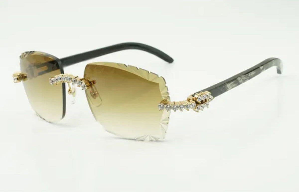 ⭐️ Black Buffalo Horn Sunglasses Size 58 Carved Henny Lenses Big Stones