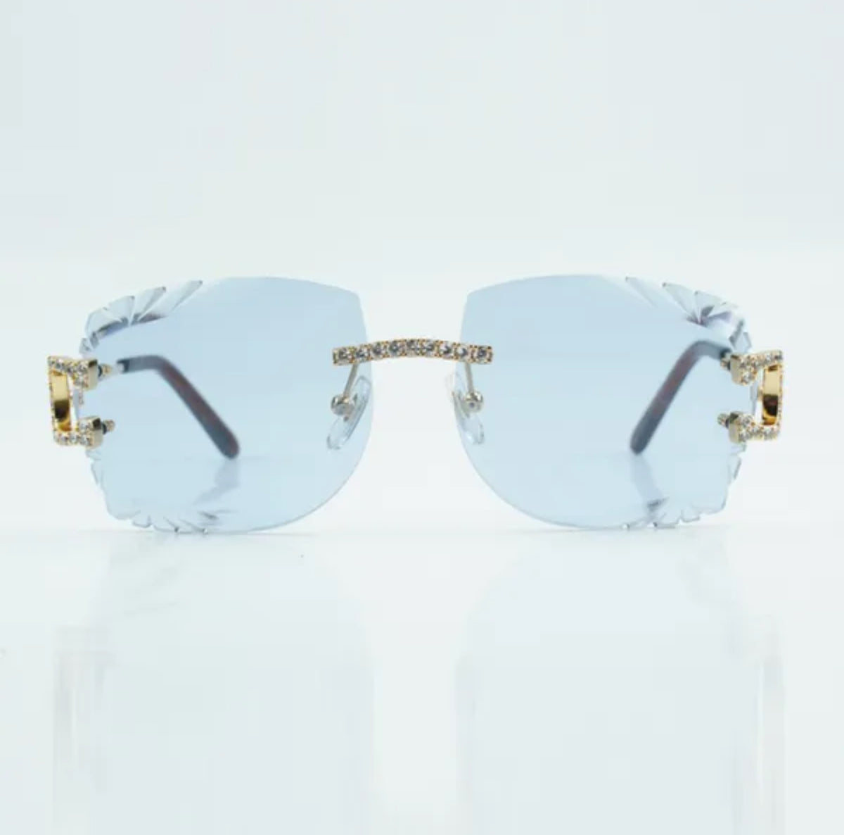⭐️ Wire Big C Sunglasses Size 58 Carved Blue Lenses Cz Stones