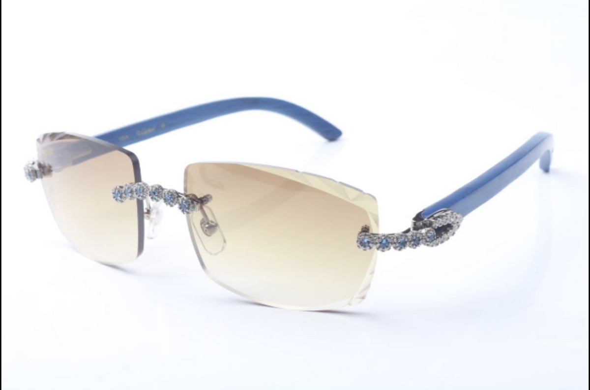 ⭐️ Blue Wood Sunglasses Size 57 Blue Diamond Cut Lenses