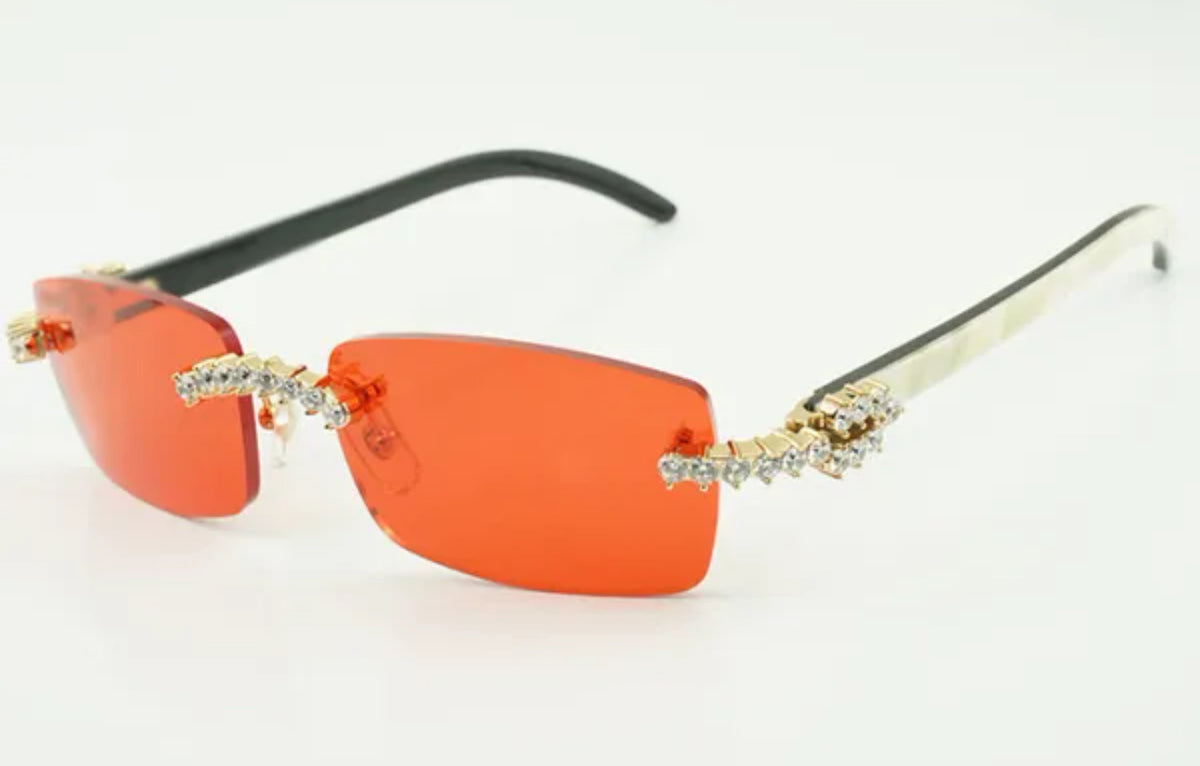 ⭐️ White Buffalo Horn Sunglasses Size 56 Red Lenses Big Stones
