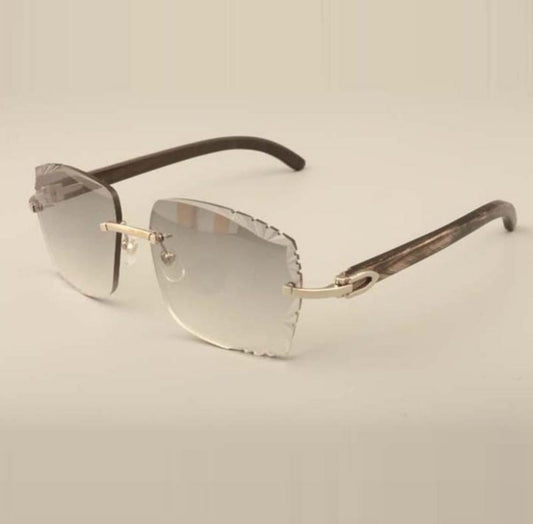 ⭐️Black Buffalo Horn Sunglasses Size 58 Carved Grey Lenses