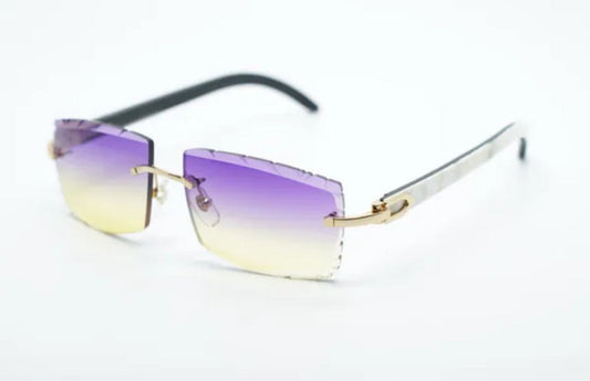 ⭐️ White Buffalo Horn Sunglasses Size 57 Carved Purple And Yellow Lenses
