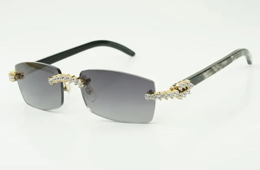 ⭐️ Black Buffalo Horn Sunglasses Size 56 Grey Lenses Big Stones
