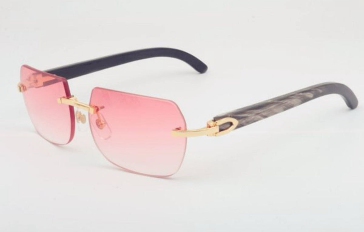 ⭐️ Black Buffalo Horn Sunglasses Size 58 Red Lenses