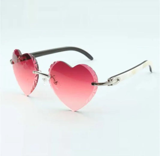 White Buffalo Horn Sunglasses Size 56 Red Heart Lenses