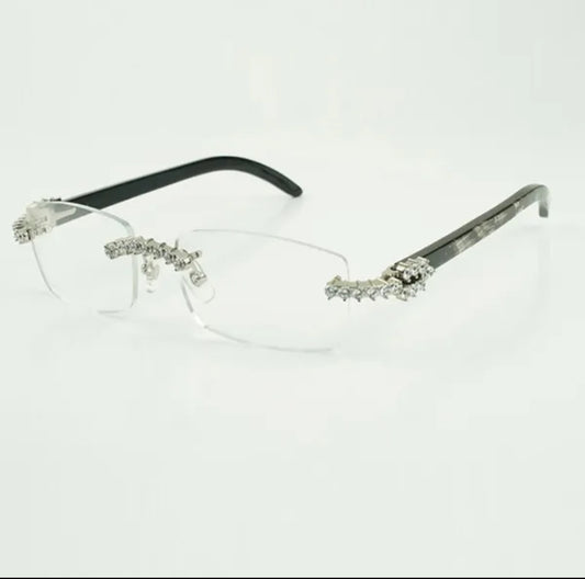 ⭐️ Black Buffalo Horn Sunglasses Size 56 Clear Lenses Big Stones