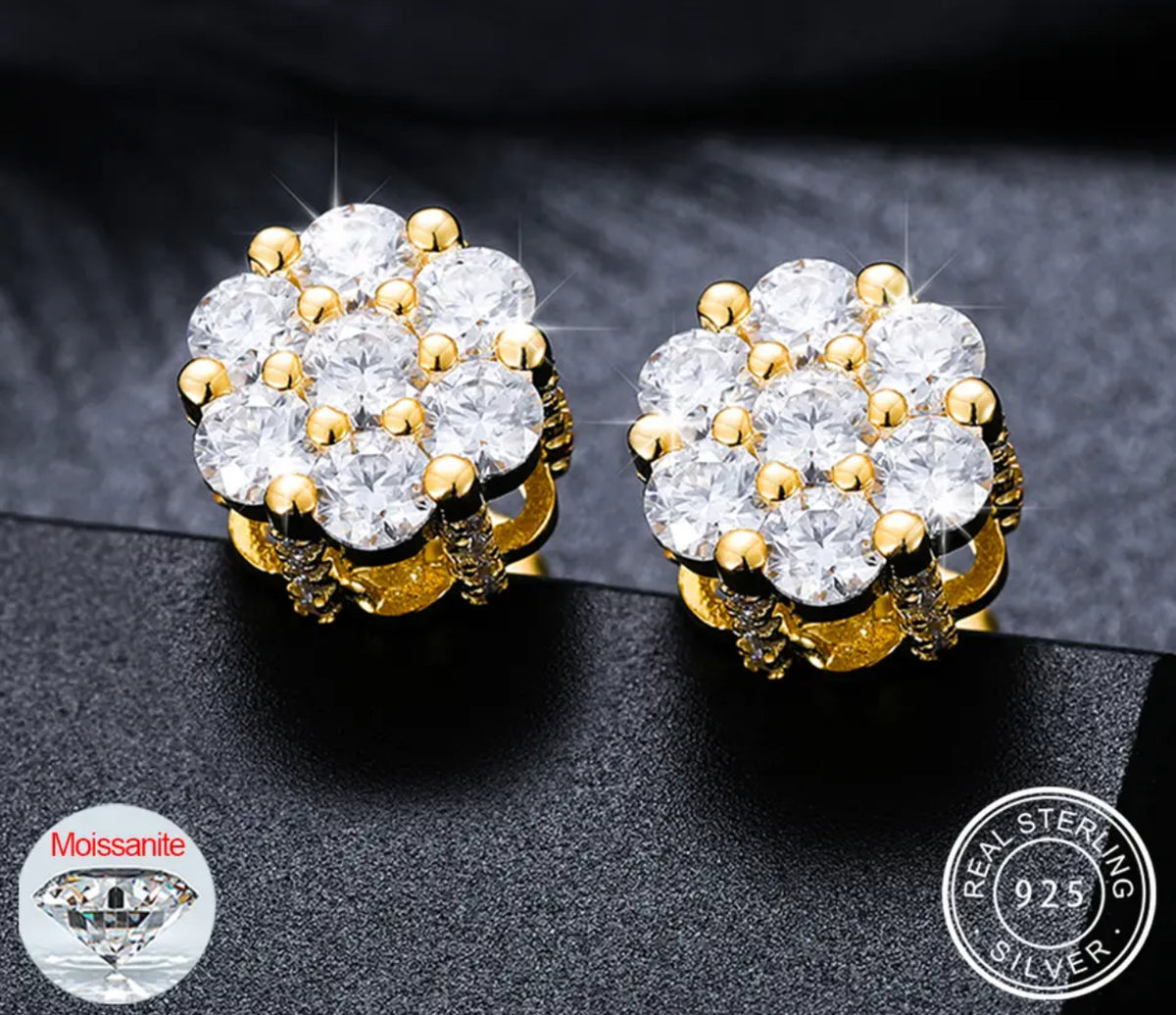 Moissanite Cluster Screwback Earrings (Gold)