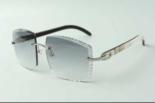 ⭐️ White Buffalo Horn Sunglasses Size 60 Carved Grey Lenses