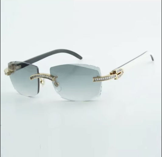 ⭐️ White Buffalo Horn Sunglasses Cz Stones Size 57 Grey Lenses