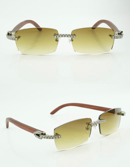 ⭐️Wood Sunglasses Moissanite VVS Clarity Stones 💎Size 56 Henny Lenses