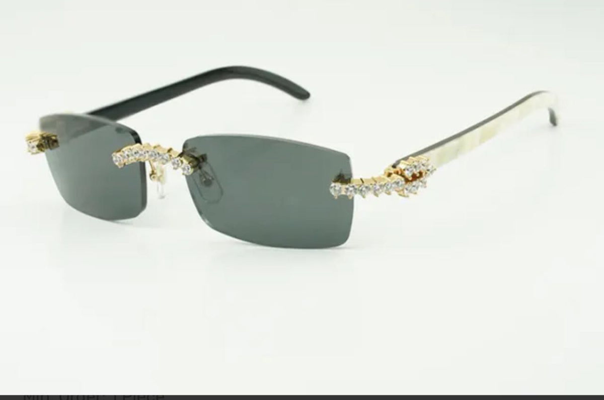 ⭐️ White Buffalo Horn Sunglasses Size 56 Black Lenses Big Stones (50 Pointers)