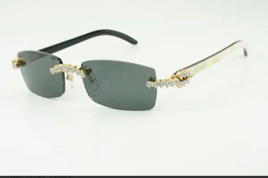 ⭐️ White Buffalo Horn Sunglasses Size 56 Black Lenses Big Stones (50 Pointers)