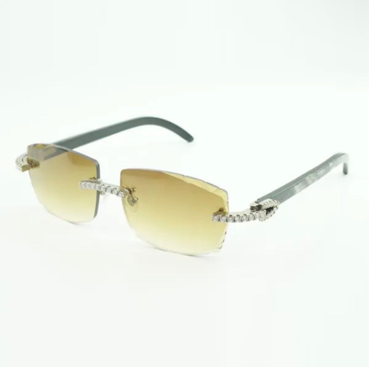 ⭐️Black Buffalo Horn Sunglasses Moissanite Stones Size 57 Henny Lenses