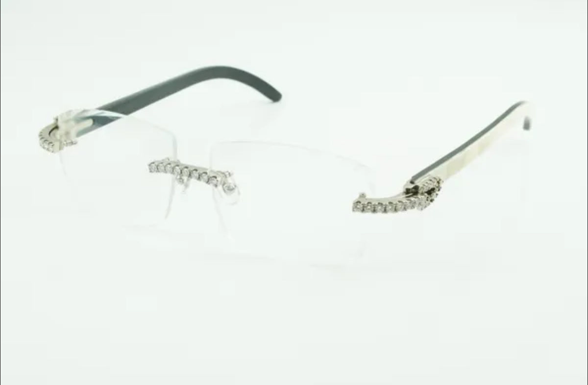 White Buffalo Horn Sunglasses Moissanite VVS Clarity Stones 💎Size 57 Diamond Cut Clear Lenses