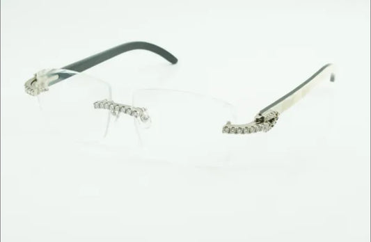 White Buffalo Horn Sunglasses Moissanite VVS Clarity Stones 💎Size 57 Diamond Cut Clear Lenses