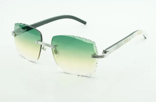 ⭐️ White Buffalo Horn Glasses Size 58 Diamond Cut Green And Yellow Lenses (Newer Model)