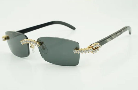 ⭐️ Black Buffalo Horn Sunglasses Size 56 Black Lenses Big Stones