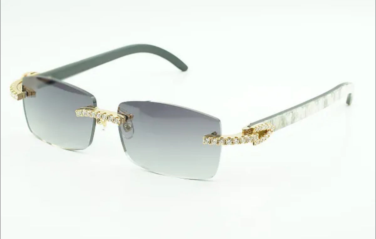 White Buffalo Horn Sunglasses Moissanite VVS Clarity Stones 💎Size 56 Grey Lenses