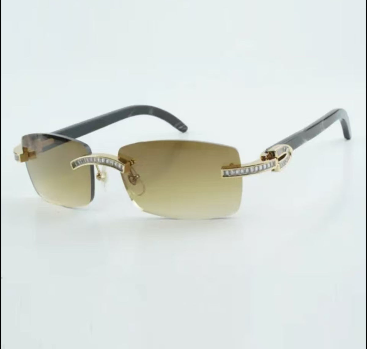 ⭐️ Black Buffalo Horn Sunglasses Cz Stones Size 56 HennyLenses