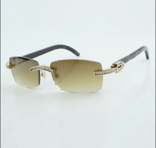 ⭐️ Black Buffalo Horn Sunglasses Cz Stones Size 56 HennyLenses