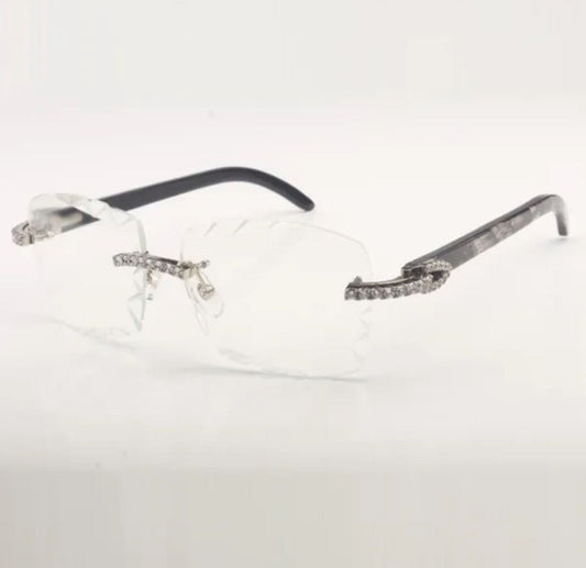 ⭐️ Black Buffalo Horn Sunglasses Size 58 Clear Diamond Cut Lenses