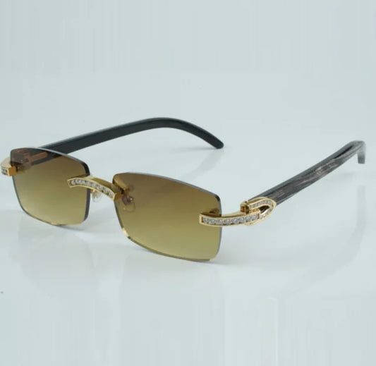 Black Buffalo Horn Sunglasses Moissanite Baguette VVS Clarity Stones 💎Size 56 Henny Lenses
