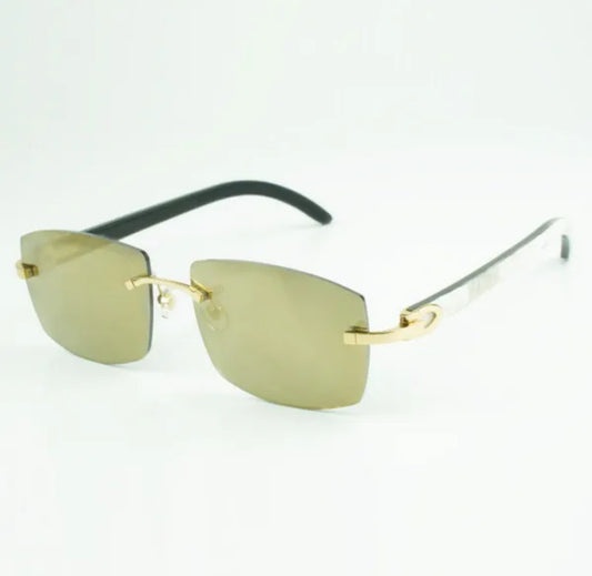 White Buffalo Horn Sunglasses Flat C Size 56 Gold Mirror Tint Lenses