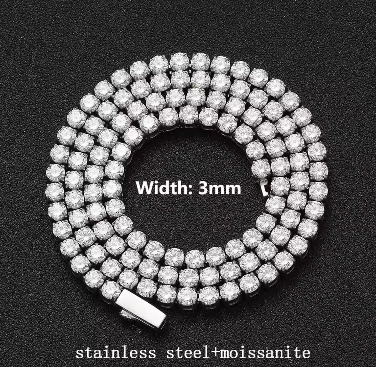 3mm VVS1 Moissanite Tennis Chain Stainless Steel Pass Diamonds Test