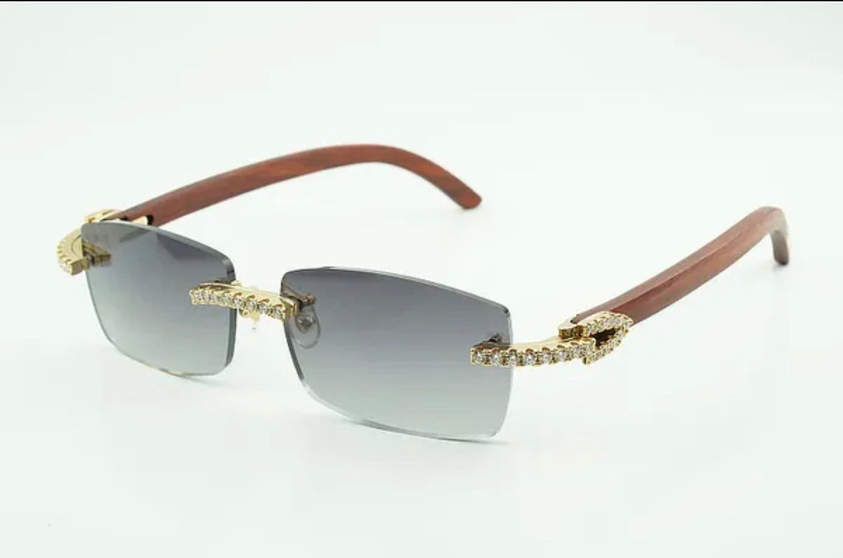 ⭐️Wood Sunglasses Moissanite VVS Clarity Stones 💎Size 56 Grey Lenses