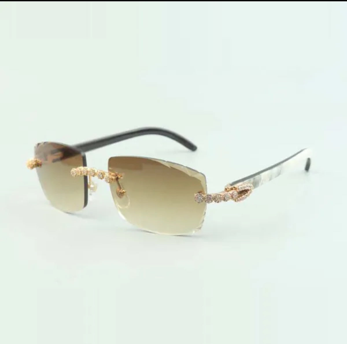 ⭐️White Buffalo Horn Sunglasses Cz Stones Size 57 Henny Lenses