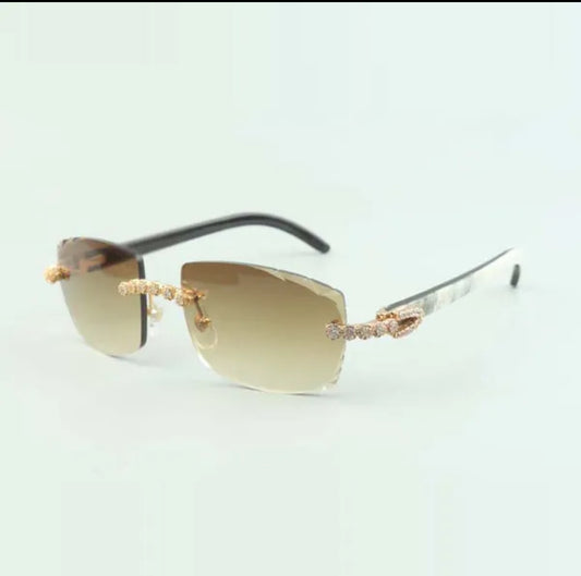 ⭐️White Buffalo Horn Sunglasses Cz Stones Size 57 Henny Lenses