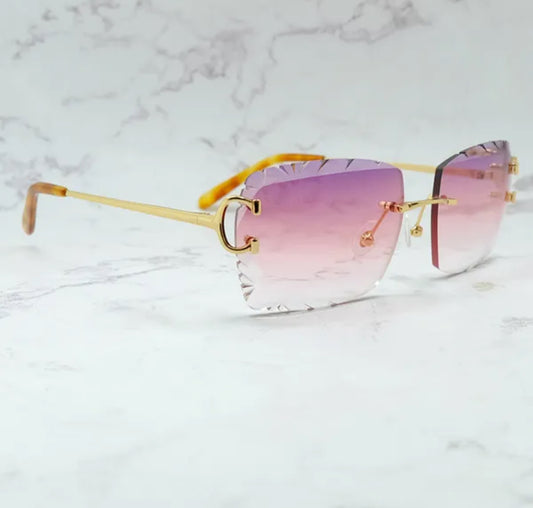 Wire Big C Sunglasses Size 58 Carved Pink Lenses